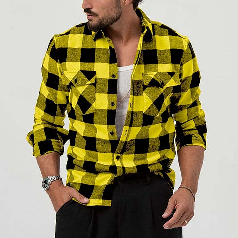 Bărbați Cămașă Cămașă de flanel Cămașă peste Plisat În aer liber Stradă Galben Albastru piscină Manșon Lung Iarnă Primăvara & toamnă Îmbrăcăminte 2025 - $25.99 –P5