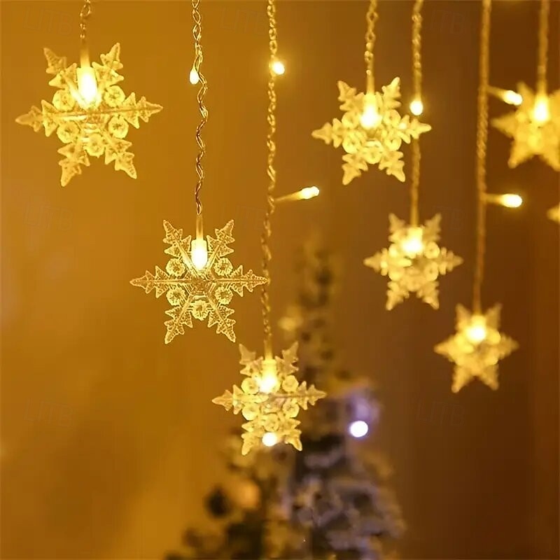 Rideau lumineux flocon de neige glaçon 4 m 90 LED avec alimentation USB et 18 flocons de neige acryliques, 8 modes, télécommande, décoration de Noël, 1 x de 2025 ? $46.99 –P10