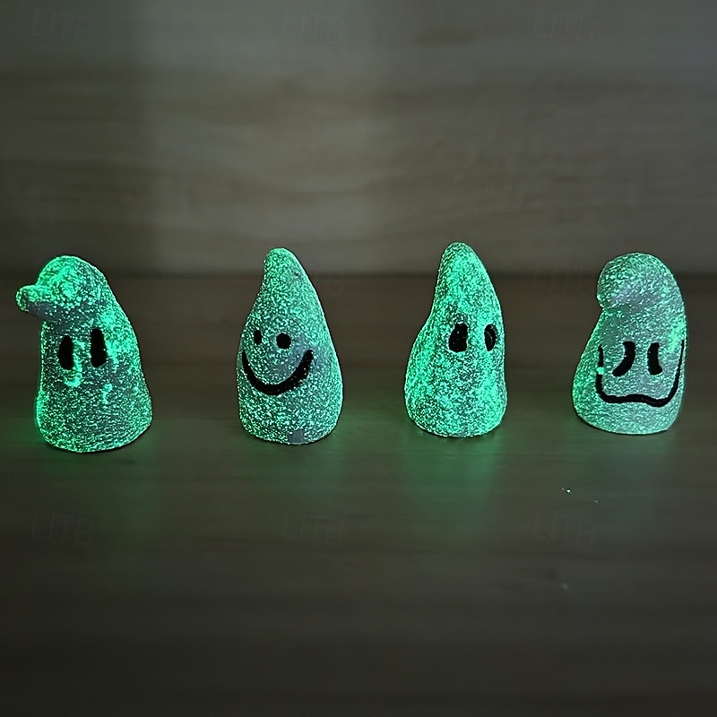 2025年 ハロウィーンの暗闇で光るミニゴーストフィギュア8個、ハロウィーン樹脂ゴーストデコレーション、不気味なシーン、パーティーデコレーション、お化け屋敷、卓上ホームディスプレイ用の光る白いゴーストオーナメント。  コレクション – $10.99 –P8