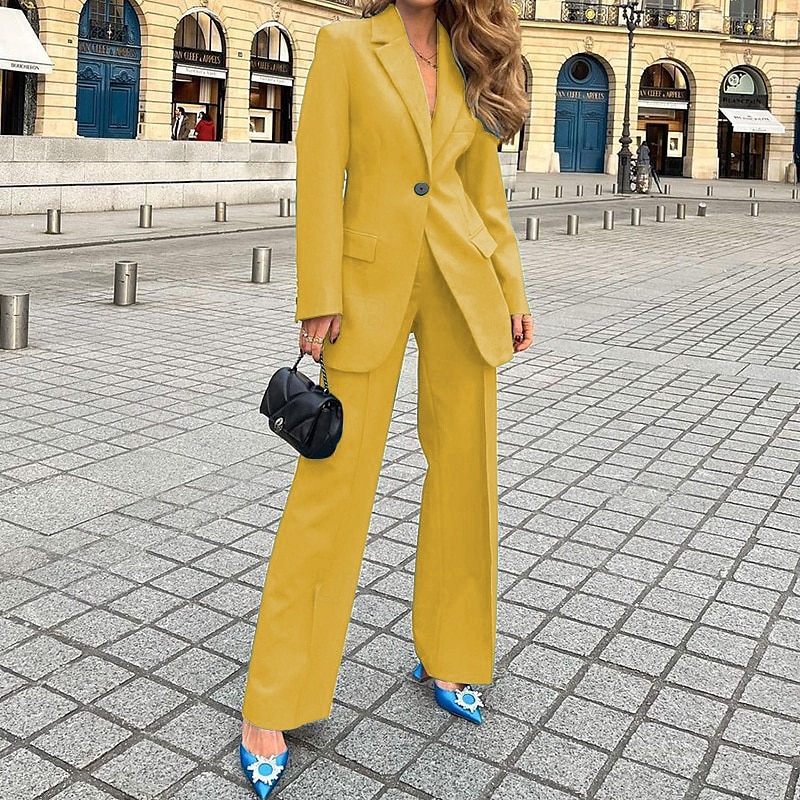 Femmes Actif Mode Chemisier Blazer Ensembles de Pantalons manche longue Col de chemise Couleur Unie Bureau Travail Sortir Jaune Rouge Bleu Automne Coupe régulière de 2025 ? $32.99 –P6