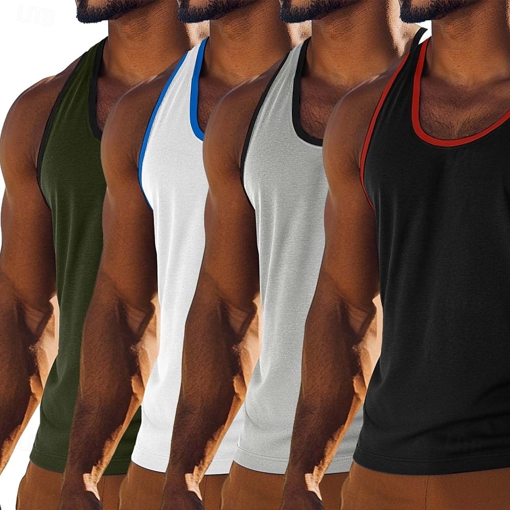 4 Stück Herren Tanktop Weste Unterhemd Ärmellos Shirt Ärmellos U-Ausschnitt U-Ausschnitt Sommer Einfarbig Farbblock Einfarbig Mode Sportlich Klassisch Farbblock Street Casual Sports Königsblau 2025 - $23.99 –P7