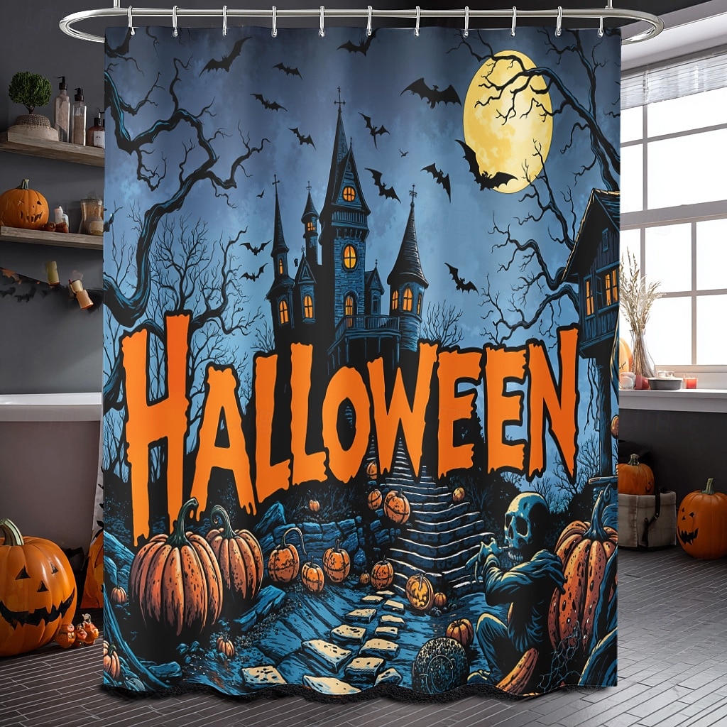 κουρτίνα ντους για το Halloween με γάντζους, πλενόμενη αδιάβροχη διακόσμηση μπανιέρας μπάνιου με πολυεστέρα 2025 - $19.99 –P1