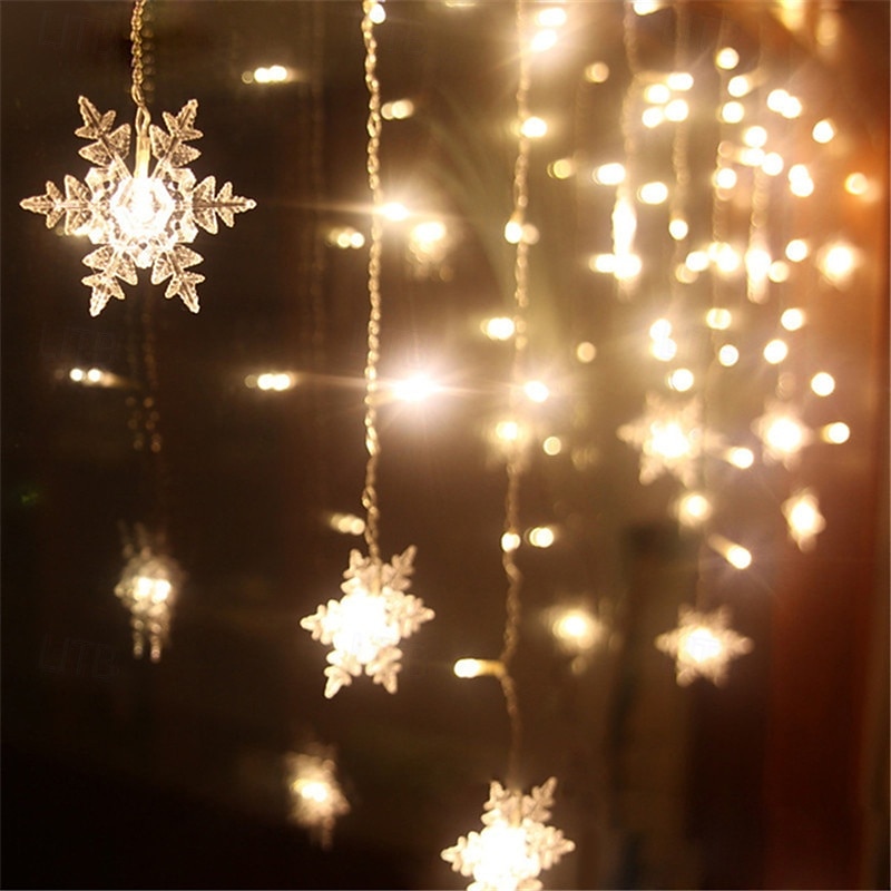 Rideau lumineux flocon de neige glaçon 4 m 90 LED avec alimentation USB et 18 flocons de neige acryliques, 8 modes, télécommande, décoration de Noël, 1 x de 2025 ? $46.99 –P5