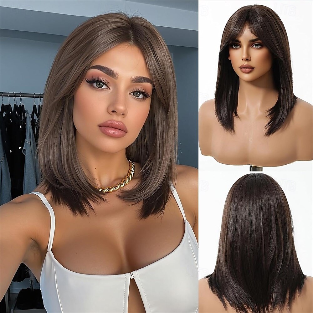 Peluca rubia corta con flequillo, estilo bob ombré, de 14 pulgadas, recta, con flequillo, para mujer, de aspecto natural, sintética, resistente al calor, para uso diario. 2025 - $23.99 –P5