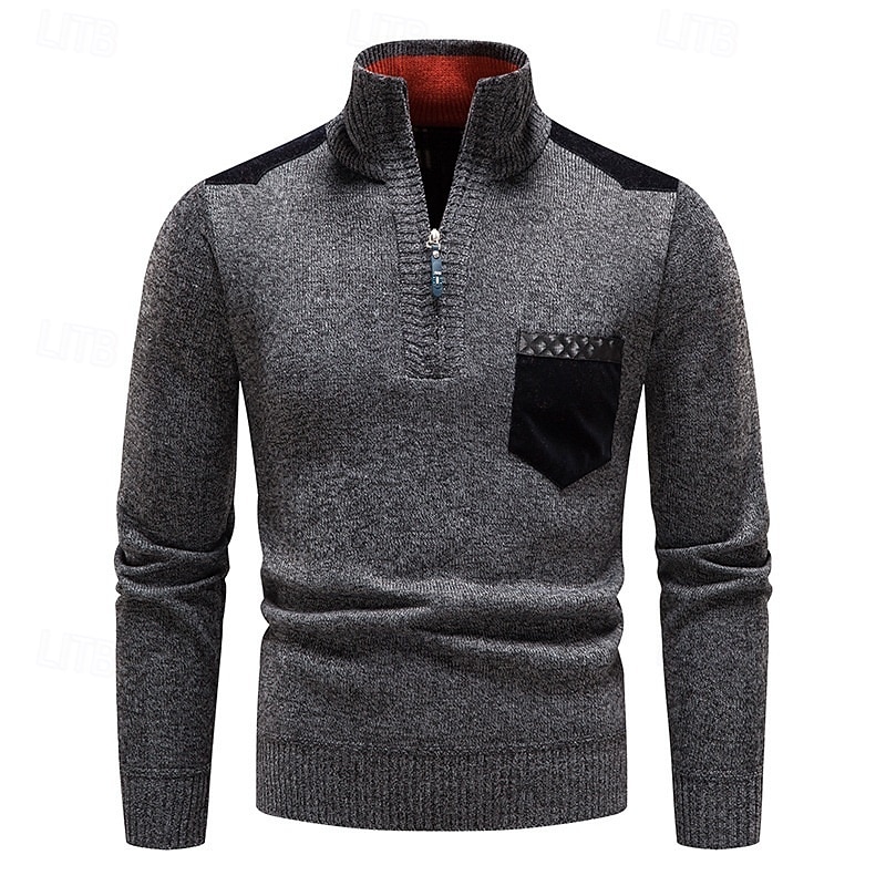 Homens Suéter Pulôver suéter Suéter com zíper de um quarto Estriado Tricotar Tops regulares Tricotado Corte Justo Tecido Gola Alta Roupa de Malha Moderna Casual Roupa Diária Roupa Outono Inverno Azul de 2025 por $27.99 –P7