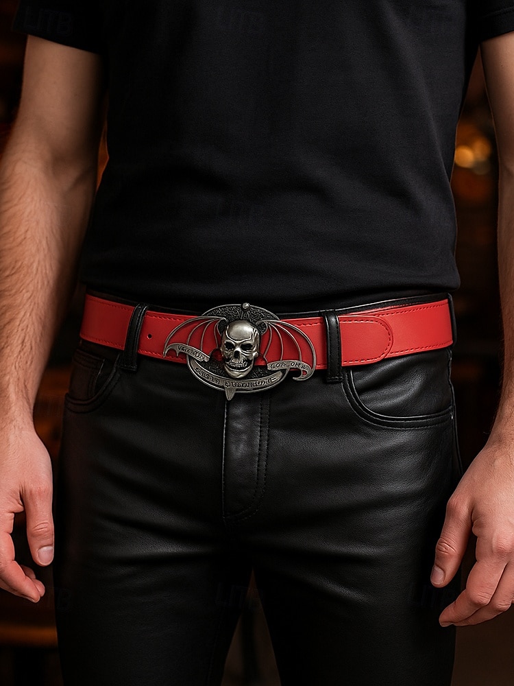 Herrbälte med tungmetallspänne i konstläder – gotisk punkstil, justerbar midja, perfekt för halloweenkostymer, konserter och rockfester 2025 - $14.99 –P2