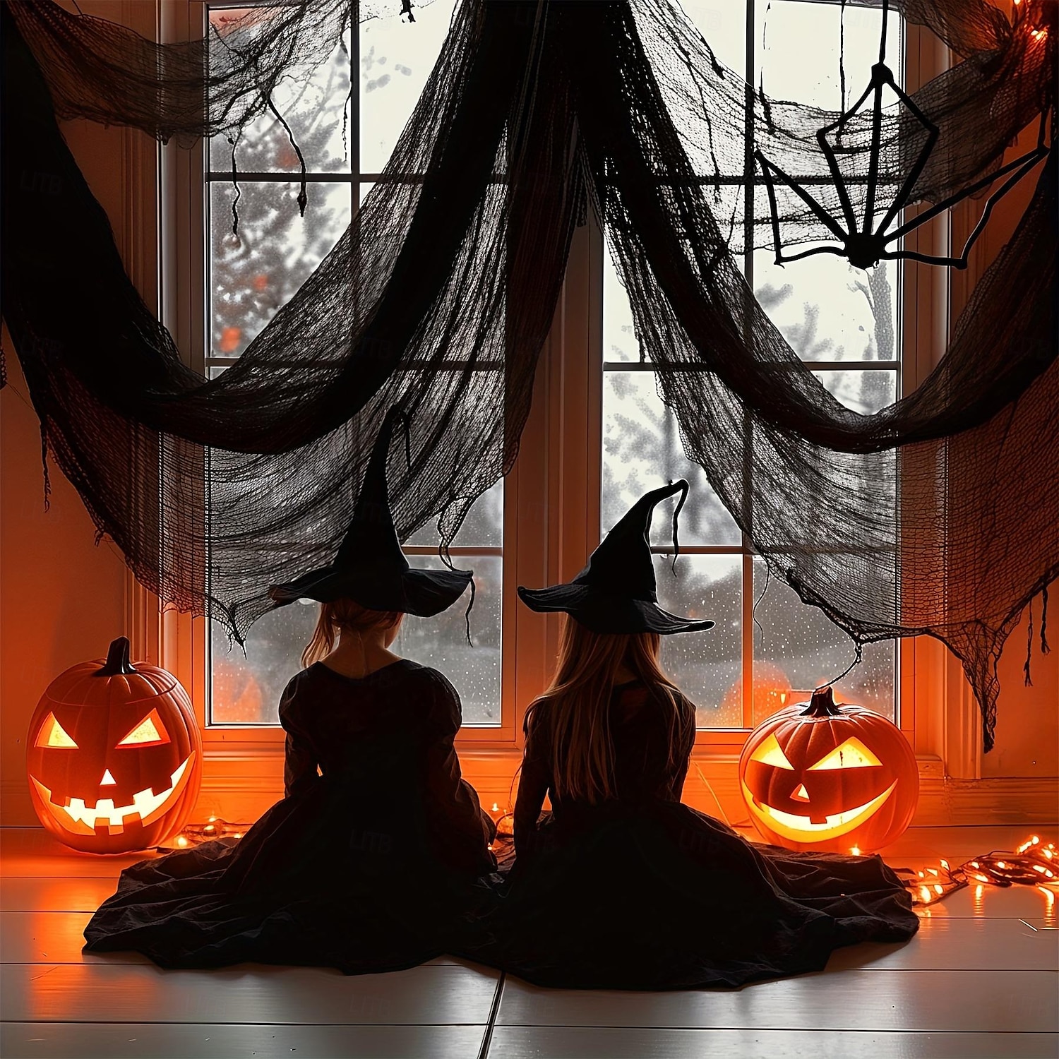 Tenda in garza nera spettrale da 1 pezzo per Halloween, perfetta per decorazioni di case infestate, discoteche e stanze di fuga, tessuto in poliestere, decorazioni di Halloween, contenitore del 2025 a $7.99 –P2