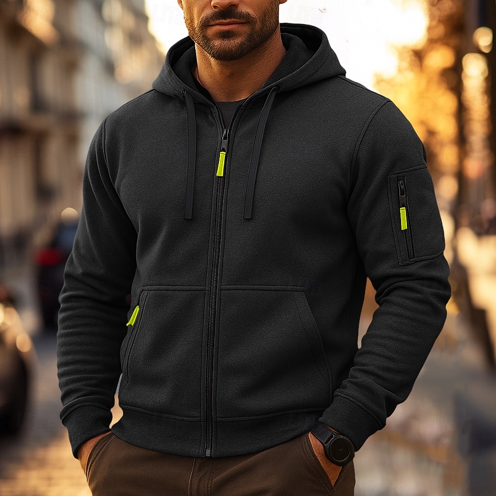 Per uomo Felpa con cappuccio Nero Cachi Grigio chiaro Grigio scuro Con Cappuccio Semplice Cerniera Blocco di colore Sport & Outdoor Casuale Quotidiano Cool Casual Atletico Autunno Primavera & Autunno del 2026 a $24.99 –P8