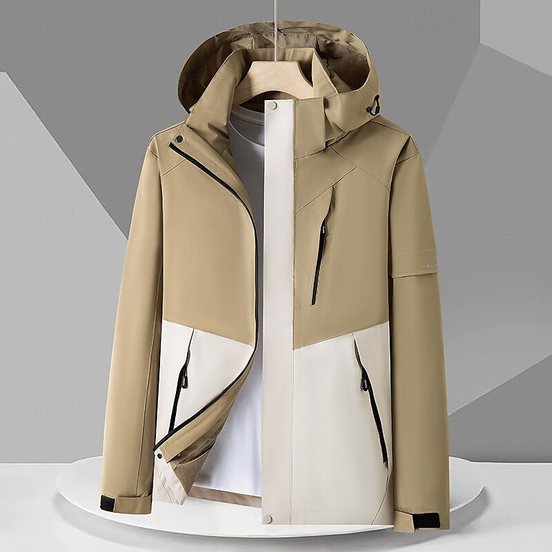 Herren Windjacke Wanderjacke Hardshelljacke Außen Wasserdicht Winddicht Wanderoutfits Wanderbekleidung Frühling Herbst Oberteil Camping / Wandern / Höhlenforschung Laufen Patchwork Armeegrün Grün 2025 - $46.99 –P3