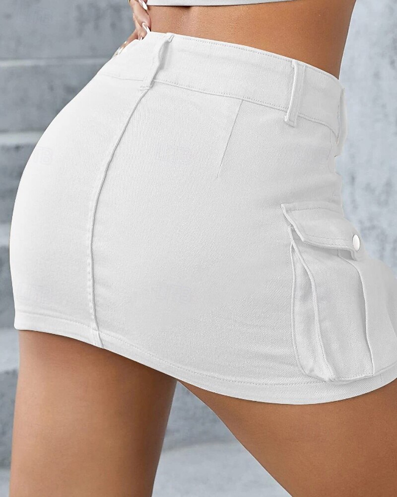 Damen Rock Lässig Mini Mittlere Hüfthöhe Röcke Einfach Tasche Mikroelastisch Urlaub Straße Asche Schwarz Weiß Blau Sommer Baumwolle 2025 - $22.99 –P6