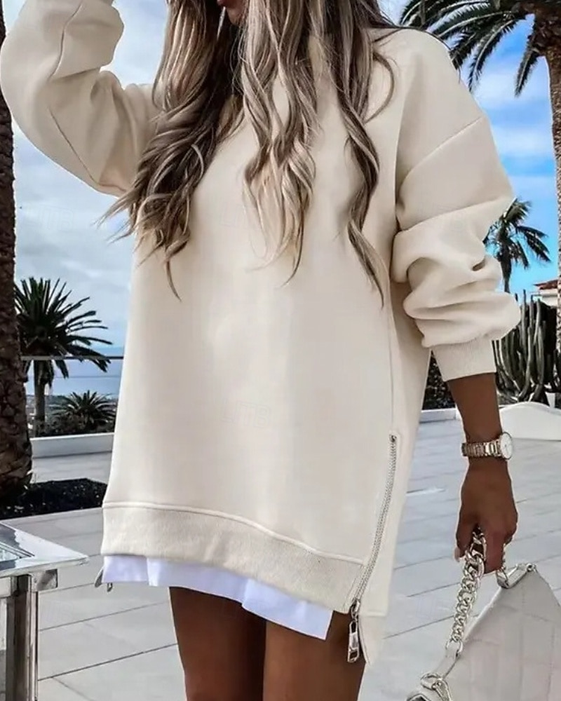 Per donna Felpa Pullover Felpe Semplice Casual Manica Lunga Girocollo Top Regolari Streetwear Ferie Patchwork Nero Beige Grigio Autunno Inverno del 2025 a $26.99 –P1