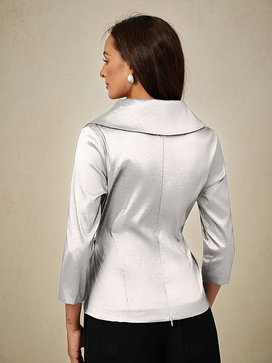 Dam Blus Kvällstoppar Elegant Metallisk Stylish 3/4 ärm V-hals Vanliga toppar Bröllopsgäst Kvällsfest Semiformell knyt fram Vit Vår, Höst, Vinter, Sommar 2025 - $79.99 –P2