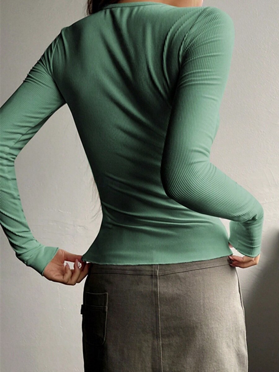 Damen Bluse Einfarbig Stilvoll Basic Lässig Langarm Rundhalsausschnitt Normale Oberteile Täglich Knöpfe Schwarz Weiß Rosa Grün Grau Sommer Frühling Herbst 2025 - $19.99 –P5