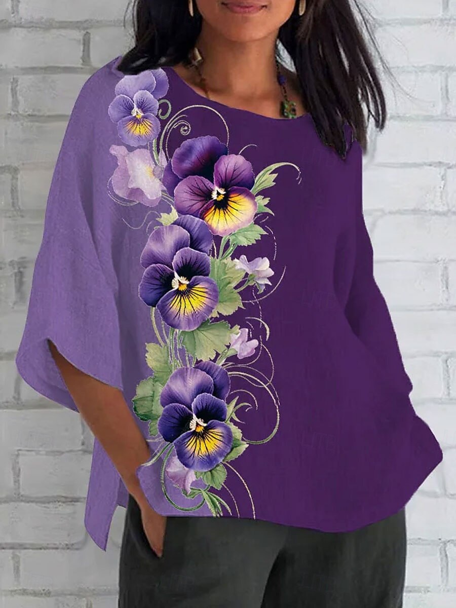 Chemisier en Lin Femme Respirant Léger Manches Longues Graphique Florale Vintage Élégant Classique Manches 3/4 Tops Réguliers Imprimé Quotidien Blanc Rose Violet Clair Violet Été Printemps Automne de 2026 ? $32.99 –P3