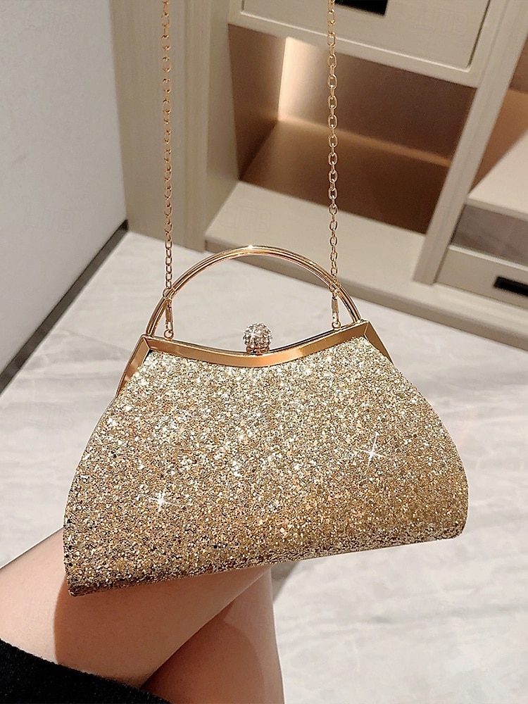 Pochette de soirée pailletée pour femme – Sac à main doré scintillant avec bandoulière chaîne, élégant sac de soirée pour mariages, bals et cocktails de 2025 ? $19.99 –P4