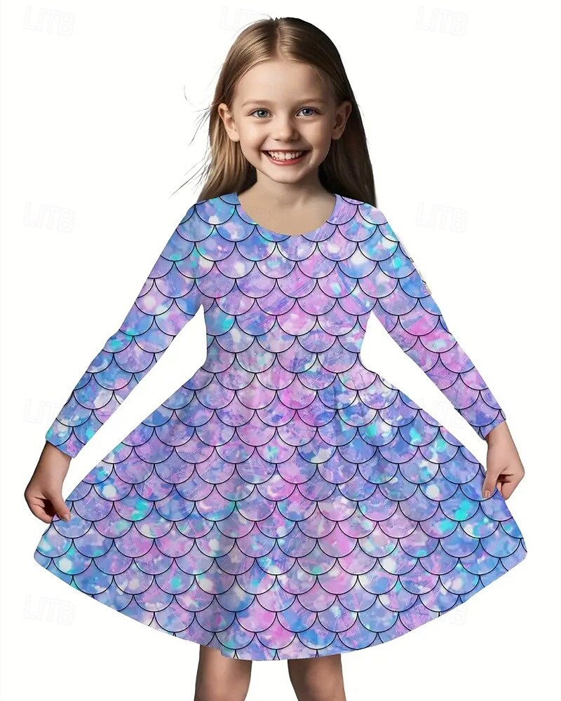 Mädchen' 3D Meerjungfrau Kleid Langarm Sommer Frühling Urlaub Täglich Ferien Prinzessin Schön Süß Kinder 4-12 Jahre Freizeitkleid A Linie Kleid Knielang Normale Passform 2025 - $16.99 –P1