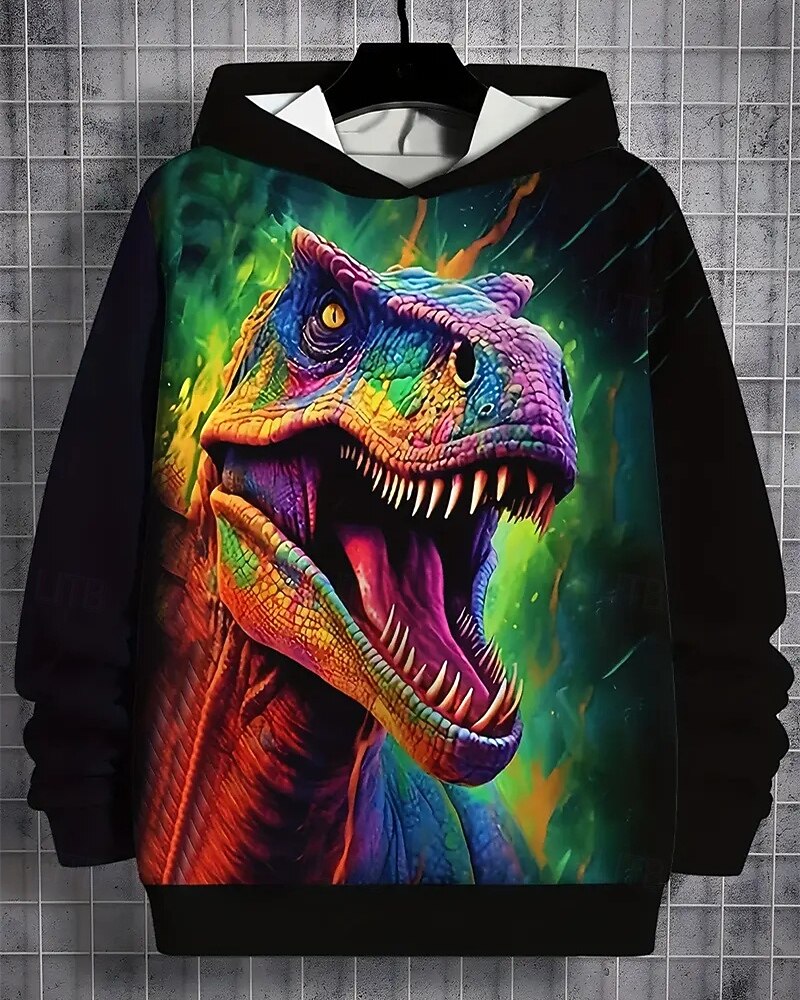 Gutt 3D Dinosaur Hattetrøje Langermet Vår Høst Mote Gatemote Barn 4-12 år Med hette utendørs Avslappet Daglig Normal 2025 - $18.99 –P1