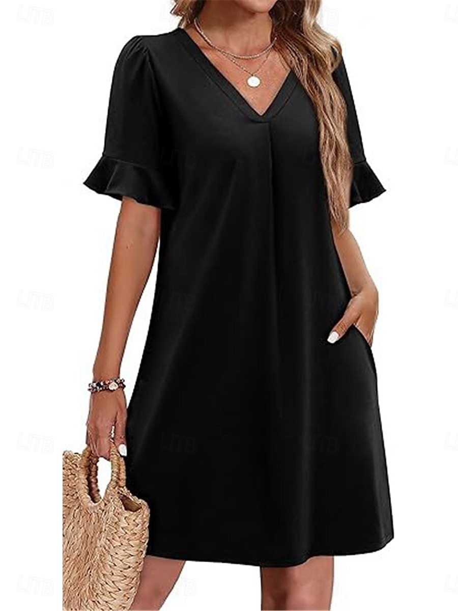 Damen Minikleid Sommerkleid Lässig Täglich Normale Passform Einfach Kurzarm V Ausschnitt Schwarz Blau Fuchsie Grün Sommer 2025 - $25.99 –P5