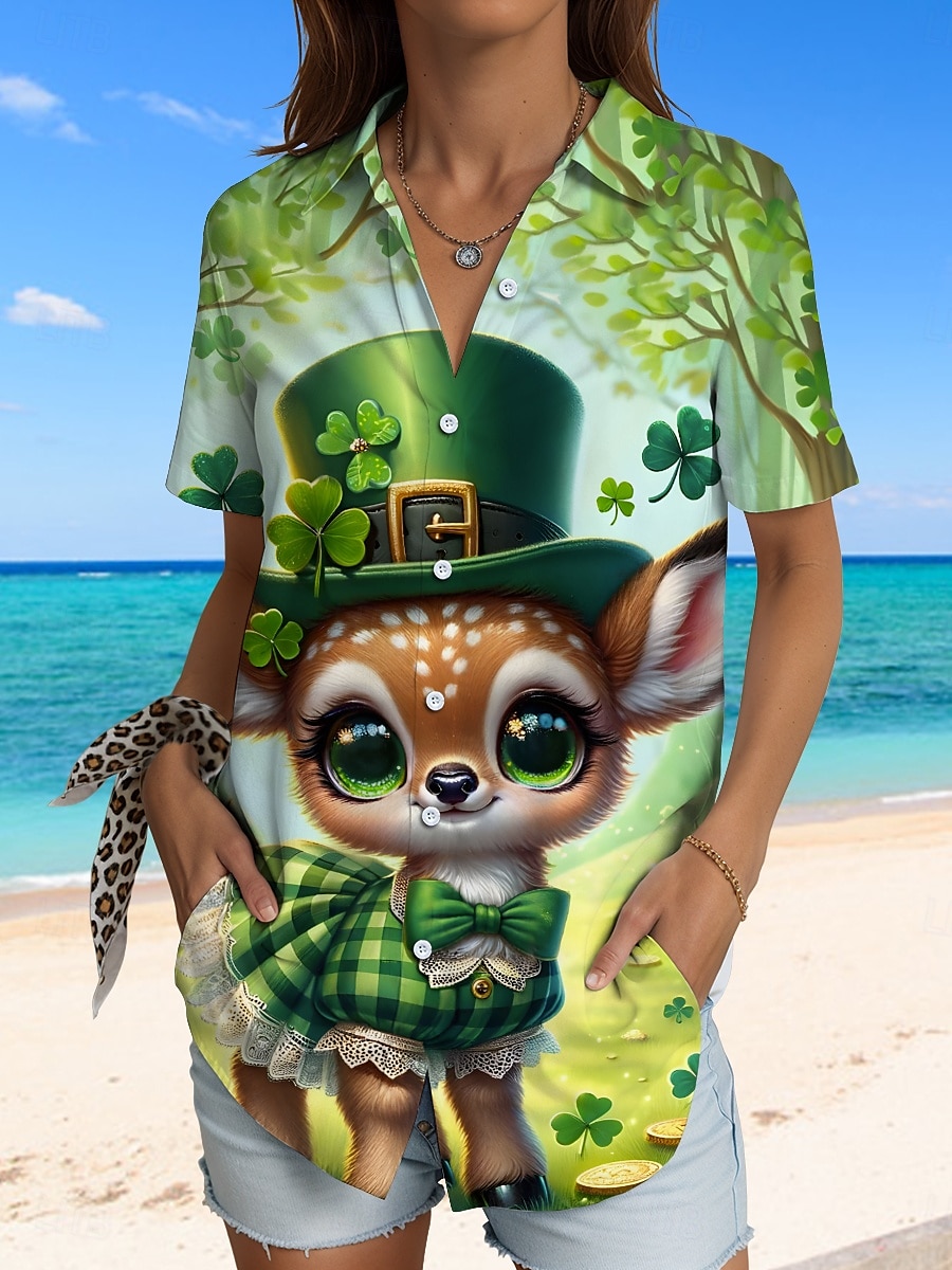 Christmas Women's Shirt Long Sleeve Button Down Blouse Graphic Animal 3D Vintage Tropical Daily Sleeveless Short Sleeve Shirt Collar Regular Tops Daily Sage Green Brown Green Summer Spring Winter 2025 - $24.99 –P5