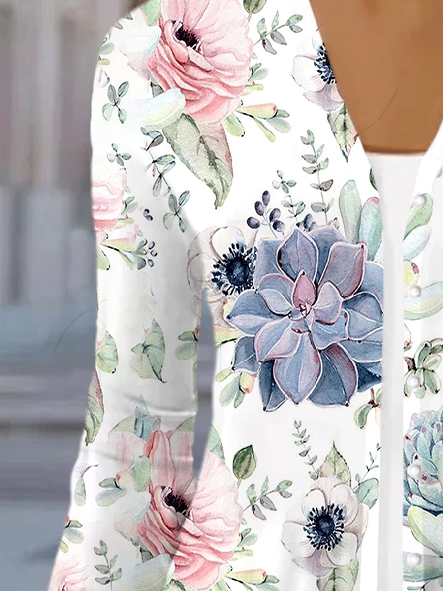 Dame Skjorte Blomstret Grafisk Elegant Årgang Daglig 3/4 ermer V-hals Vanlige topper Daglig Ut på byen Drapering Knapper Hvit Rosa Blå Sommer Vår Høst 2025 - $29.99 –P2
