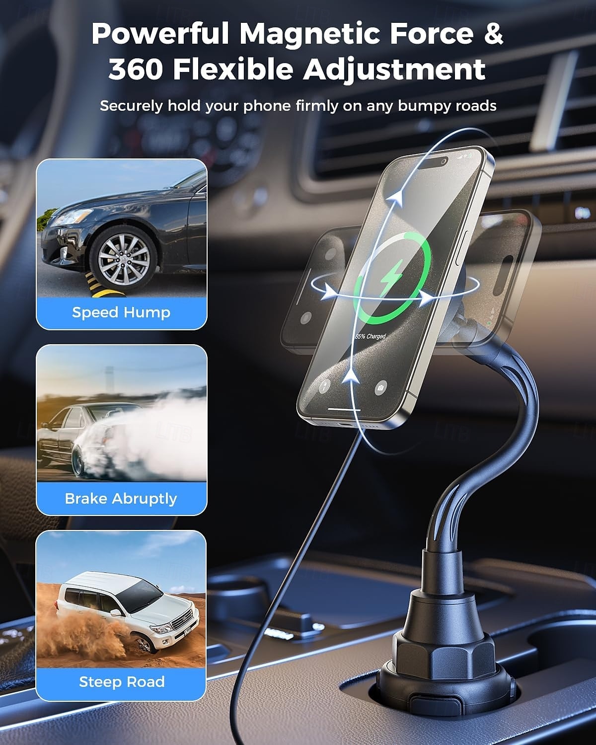 משודרג למטען למחזיק כוסות של Magsafe, מטען לרכב של Magsafe טעינה מהירה 15W עם צוואר מתכוונן לאייפון 16 15 14 13 12 פרו מקס פלוס מיני כיסוי Magsafe 2025 - $34.92 –P3