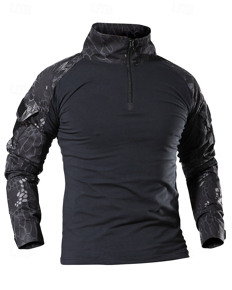 Per uomo Felpa con mezza zip Felpa militare Manica Lunga Collo alla coreana Top Esterno Traspirante Misto Cotone Mimetico Grigio scuro pitone nero Nero Viaggio Corsa del 2025 a $25.99 –P4