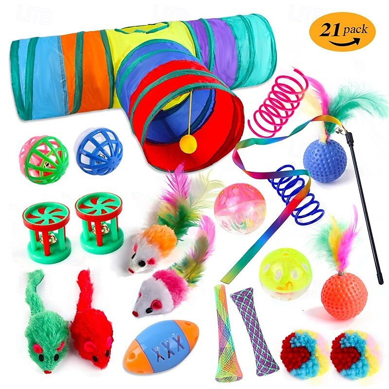 Ball Feather Toy Mice & Animal Toy Tunnels Squeak Toy with Durable Pet Exercise Releasing Pressure Pet Training Teething Rope Toy for Cat Indoor Outdoor Pet Play 2025 - $52.03 –P6