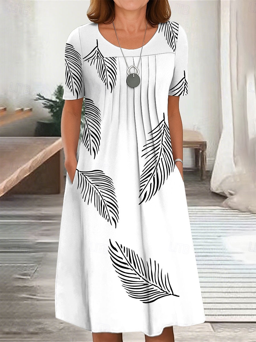 Damen Midikleid T-Shirt-Kleid A Linie Kleid Sommerkleid Urlaub Lässig Täglich Normale Passform Grafik Blatt Kurzarm Rundhalsausschnitt Weiß Rosa Blau Grün Sommer Frühling 2025 - $31.99 –P1