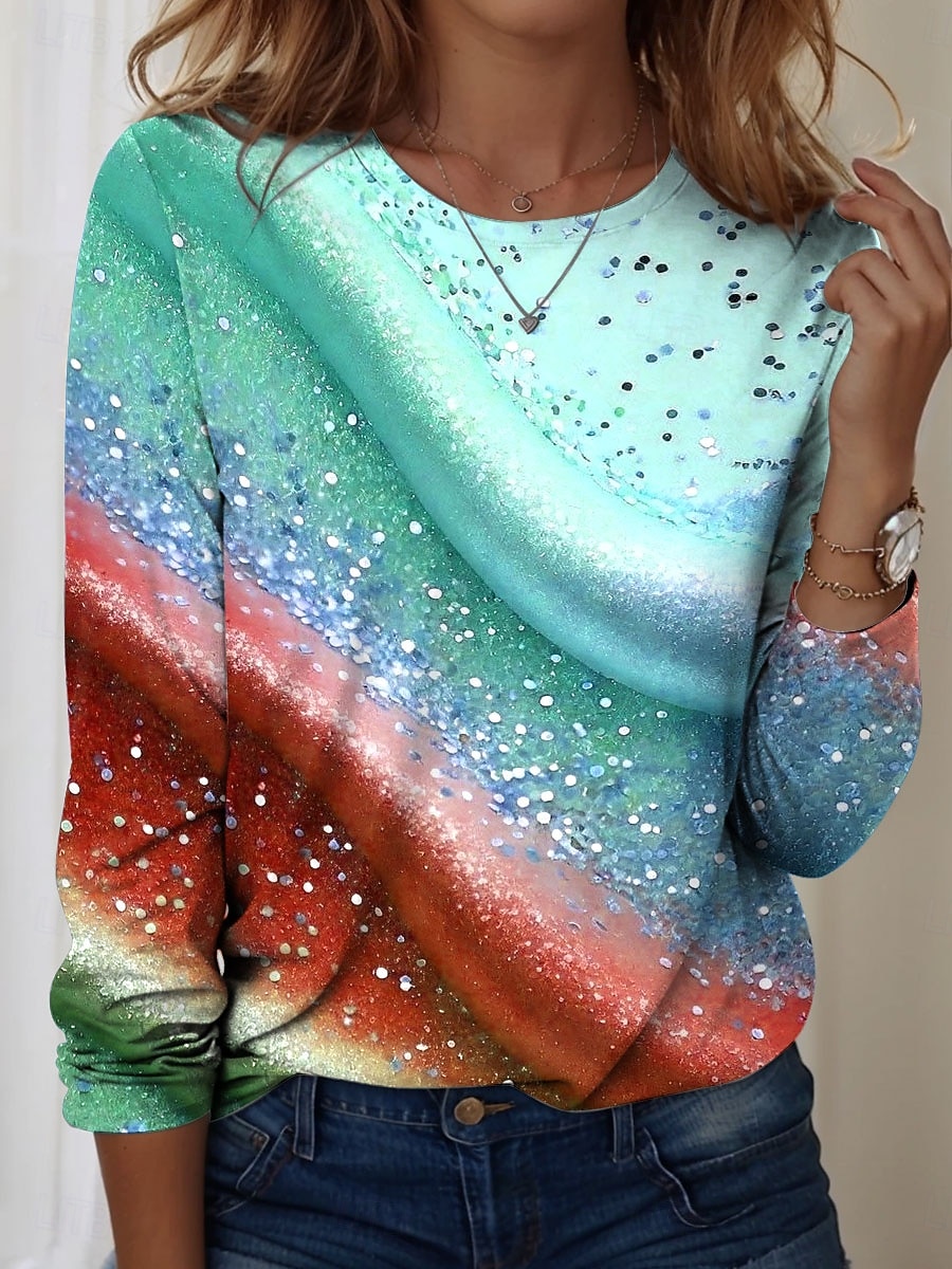 Femmes T-shirt A Ombre Graphique Texture ancien Élégant Occasionnel manche longue Col ras du cou Col rond Hauts Réguliers Quotidien Imprimé Rose Claire Bleu Violet Été Printemps Automne de 2025 ? $22.99 –P4