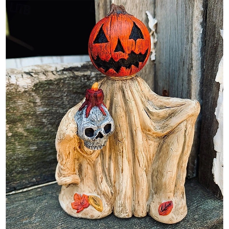 Statuetta in resina raffigurante una zucca di Halloween, decorazione da tavolo a forma di strega con mantello, decorazione spettrale per la casa, per ingresso, mensola, scaffale, esposizione interna del 2025 a $19.49 –P6