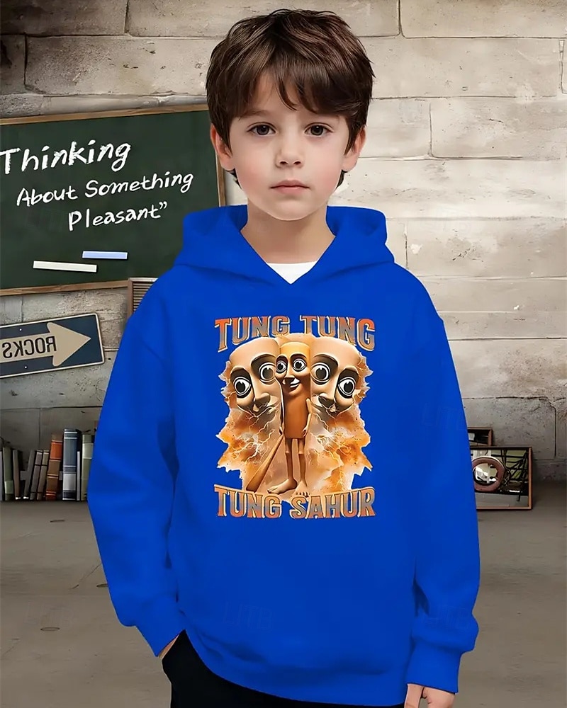 Pojkars casual hoodie med tung tung tung saur roligt abstrakt tryck 3D-grafik hoodie långärmad vår höst mode streetwear barn 4-12 år huva utomhus casual daglig normal passform 2025 - $18.99 –P4
