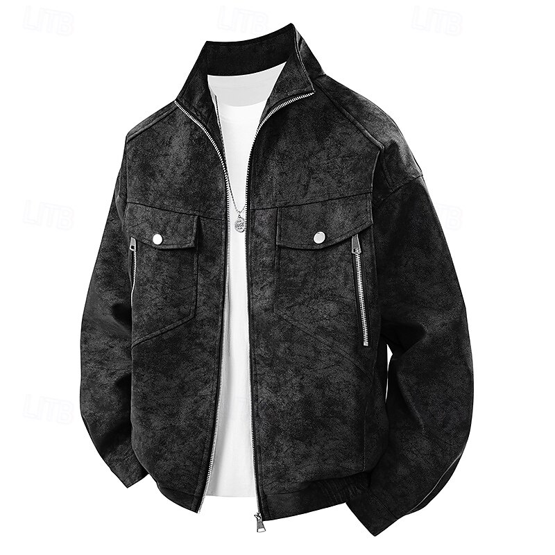 Per uomo Giacca Giacca Casual All'aperto Vacanza Caldo Cerniera Tasca Autunno Inverno Semplice Moda Streetwear Colletto Mao Regolare Nero Bianco Caffè Giacca del 2025 a $43.99 –P3