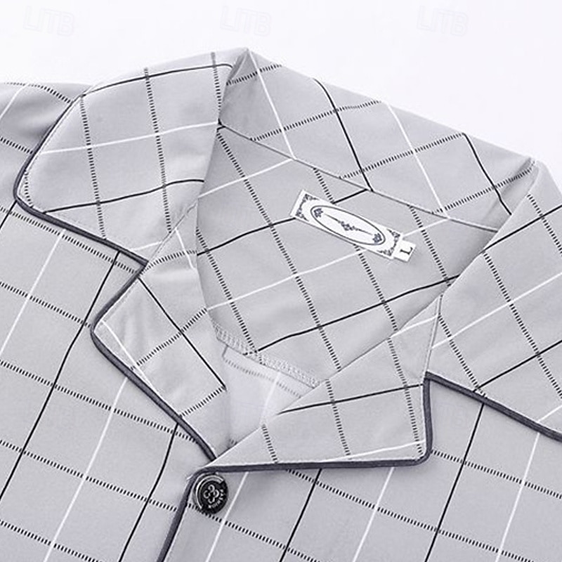 Per uomo Pigiami Set Pigiama Top e pantaloni del pigiama 1 Set Plaid Moda Elegante Classico Casa Quotidiano Da letto Poliestere Comodità Morbido Traspirante Bavero Manica Lunga Camicia Pantalone del 2025 a $16.99 –P3