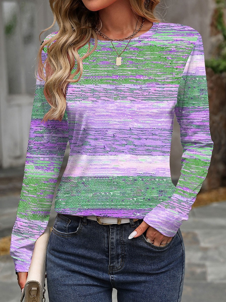 T-shirt Femme Manches Longues Col Rond Tunique Ombre Décontracté Hauts Classiques Imprimé Quotidien Rose Bleu Violet Vert Printemps Automne Préautomne de 2025 ? $22.99 –P6