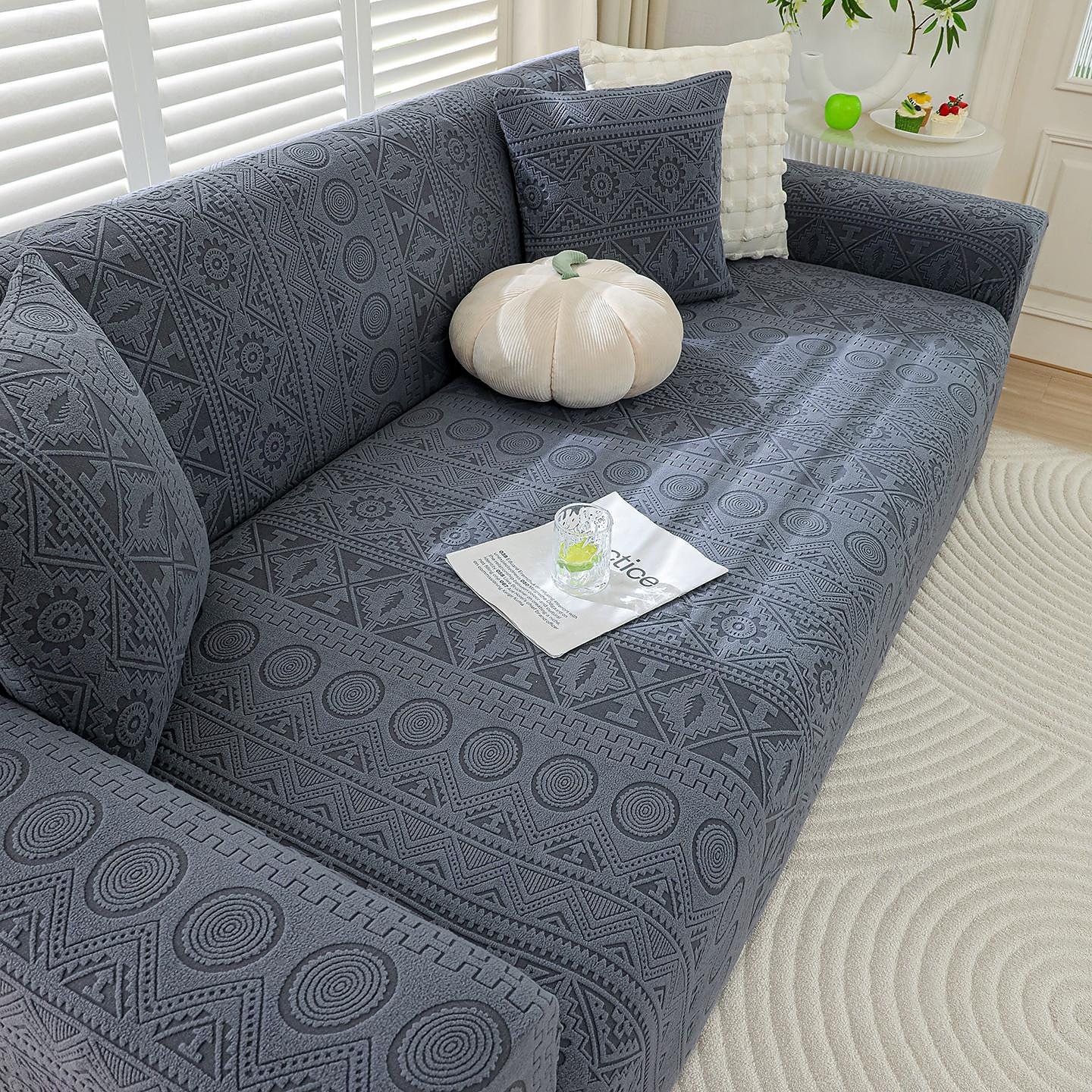 1 styck komplett paket enfärgat bohemiskt sofföverdrag i muxing jacquard-stil elastiskt jacquard-sofföverdrag som skyddar soffan från kattklor kan användas året runt utrustat med örngott 2025 - $72.99 –P11
