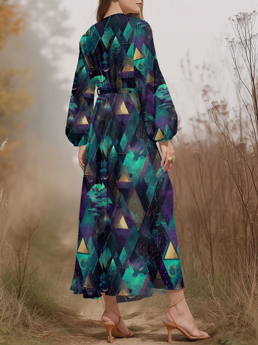 Pentru femei Rochii Midi Rochie casual Șifon Rochie leagăn Modern Vacanță Zilnic Sfârșit de săptămână Fit regulat Geometric Manșon Lung În V Albastru piscină Mov Maro Trifoi Vară Primăvară Toamnă 2025 - $31.99 –P6