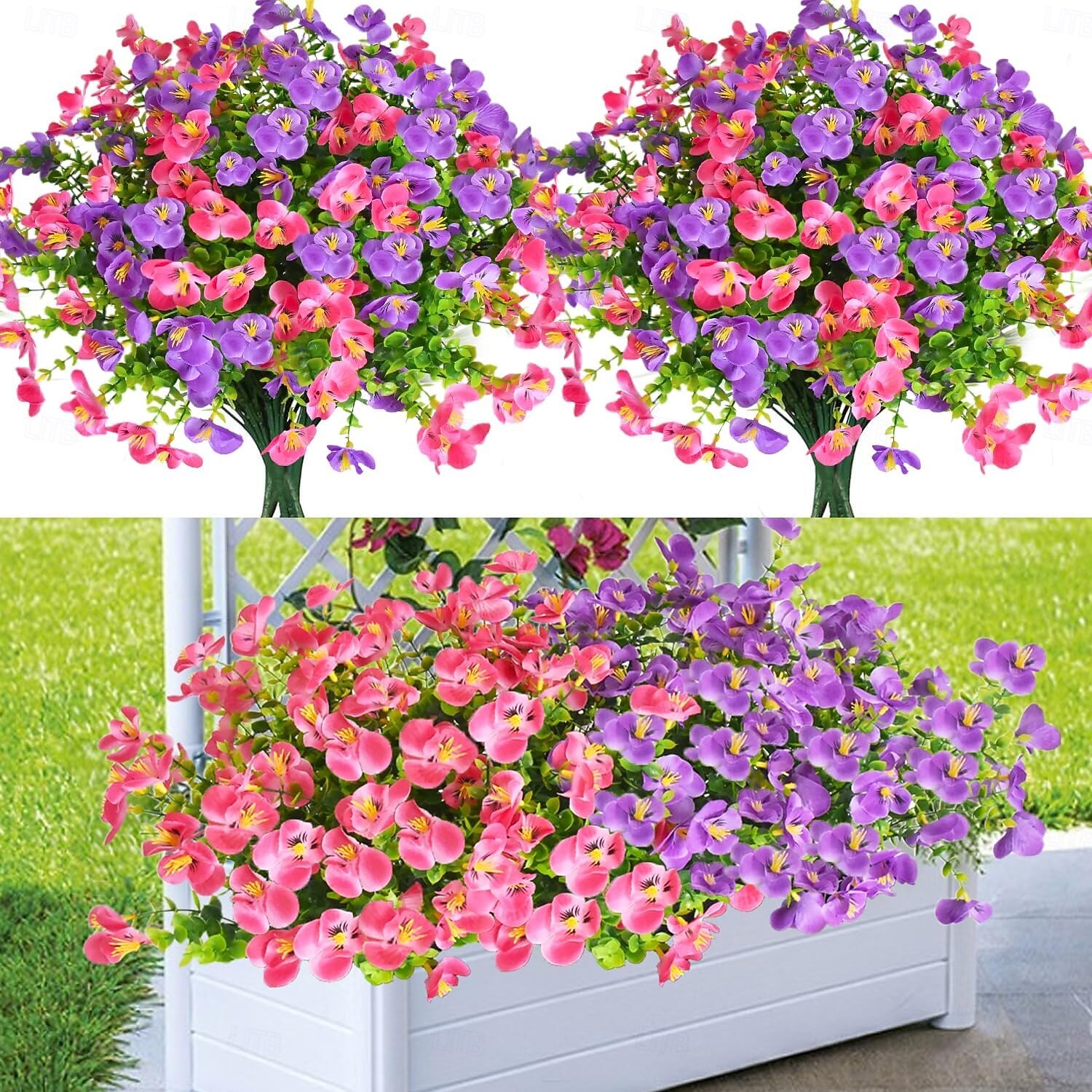 SOMYTING 12 fasci di fiori artificiali per balcone, resistenti alle intemperie, fiori artificiali, per esterni, resistenti ai raggi UV, in plastica, per balconi, giardini, finestre (viola