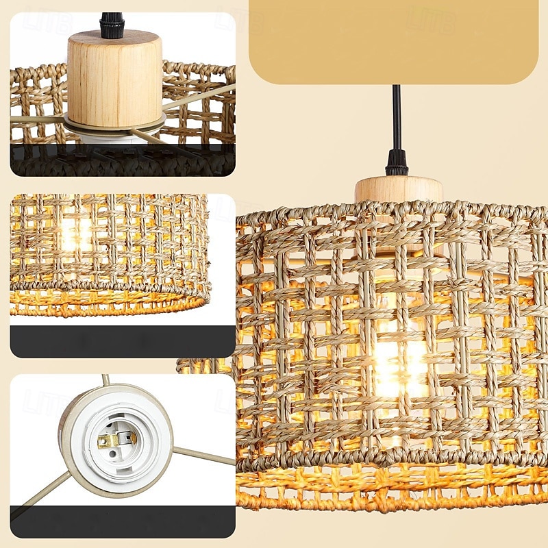 Lampada a sospensione artistica country, materiale in legno di rattan, altezza 16 cm, luce bianca calda/bianca, E26 E27, catena regolabile del 2025 a $116.99 –P4