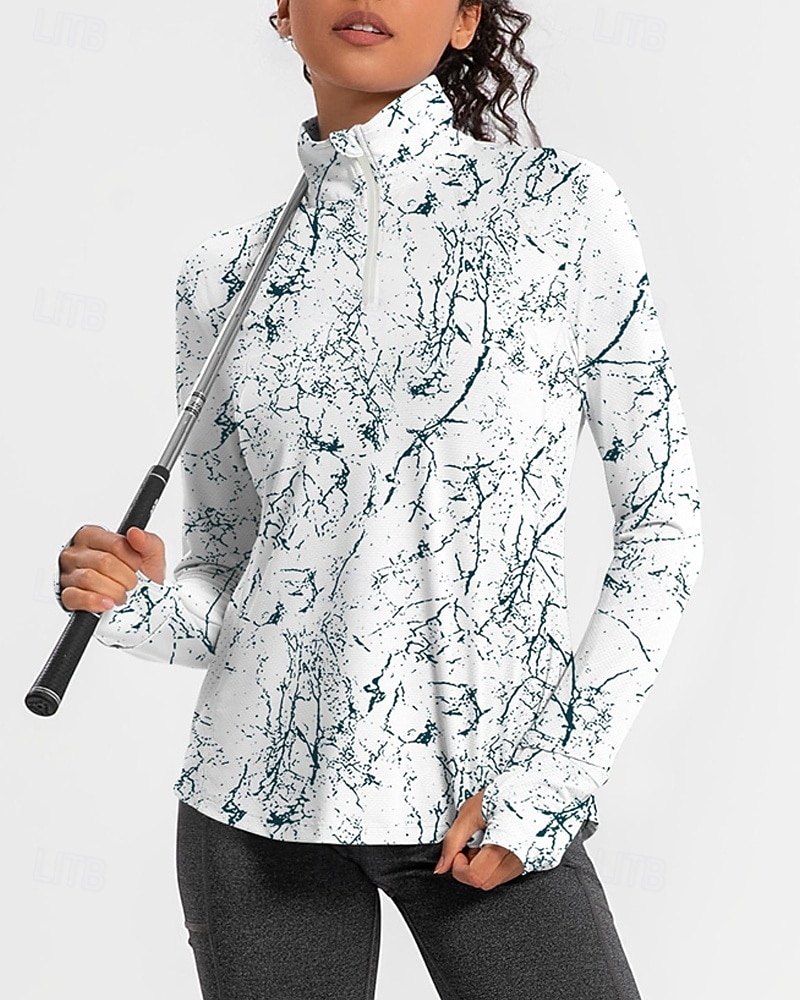 Damskie Sztuka abstrakcyjna Koszulka polo Koszulka do tenisa Długi rękaw Nadruk Quarter Zip Pullover Ochrona UV Elastyczny Oddychający Bransoletka tenisowa Golf Pikle Kołnierz zapinany na zamek 2026 - $25.99 –P2