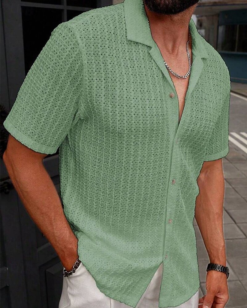 Per uomo Camicia Camicia Estiva Camicia casual Camicia da Spiaggia Camicia con Bottoni Marrone Scuro Nero Bianco Verde chiaro Blu Manica Corta Semplice Bavero Vacanza Camicia hawaiana Abbigliamento del 2025 a $23.99 –P4