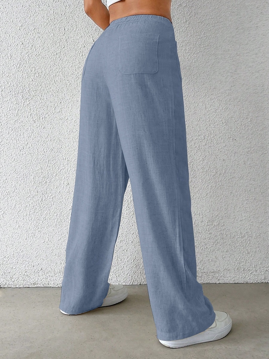 Damen Weites Bein Chinos Mode Basic Lässig Volle Länge Mittlere Taillenlinie Einfarbig Tasche Komfort Außenbereich Unelastisch Urlaub Straße Täglich Schwarz Weiß Blau Aprikose Sommer Frühling Herbst 2025 - $37.99 –P11