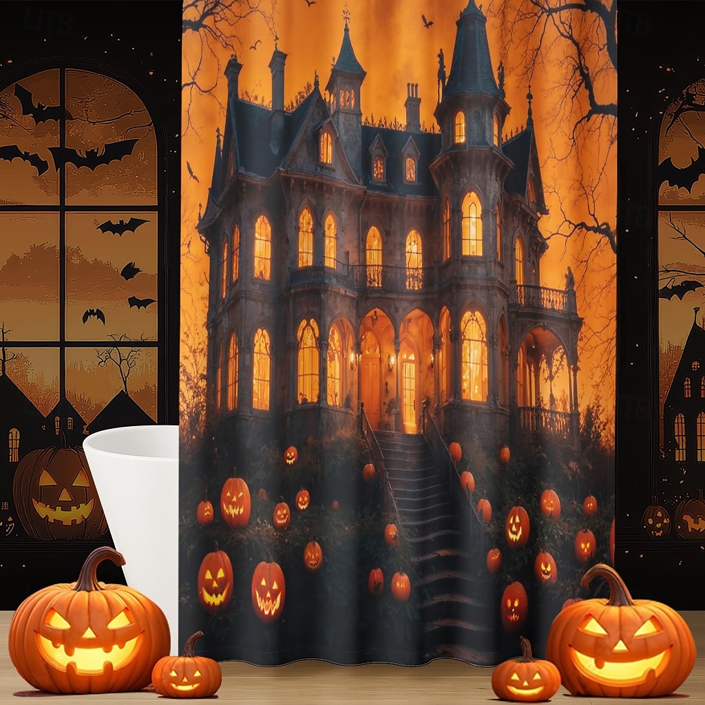 κουρτίνα ντους για το Halloween με γάντζους, πλενόμενη αδιάβροχη διακόσμηση μπανιέρας μπάνιου με πολυεστέρα 2025 - $19.99 –P12
