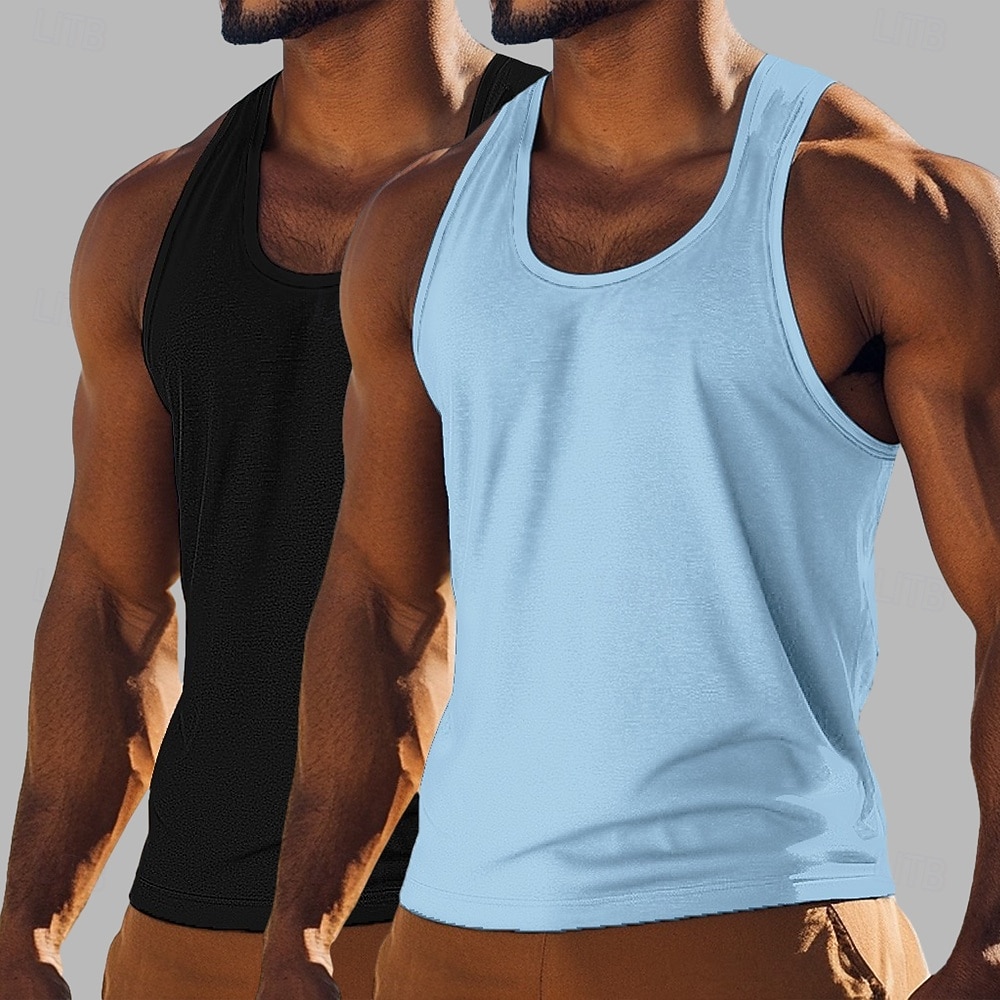 Men's Tank Top Vest Undershirt Sleeveless Shirt Sleeveless Crewneck Scoop Neck Summer Solid Color Plain Fashion Classic Casual 2 Piece Multi-pack Casual Gym Street Royal Blue+Black Top Tee for Men 2026 - $17.99 –P7