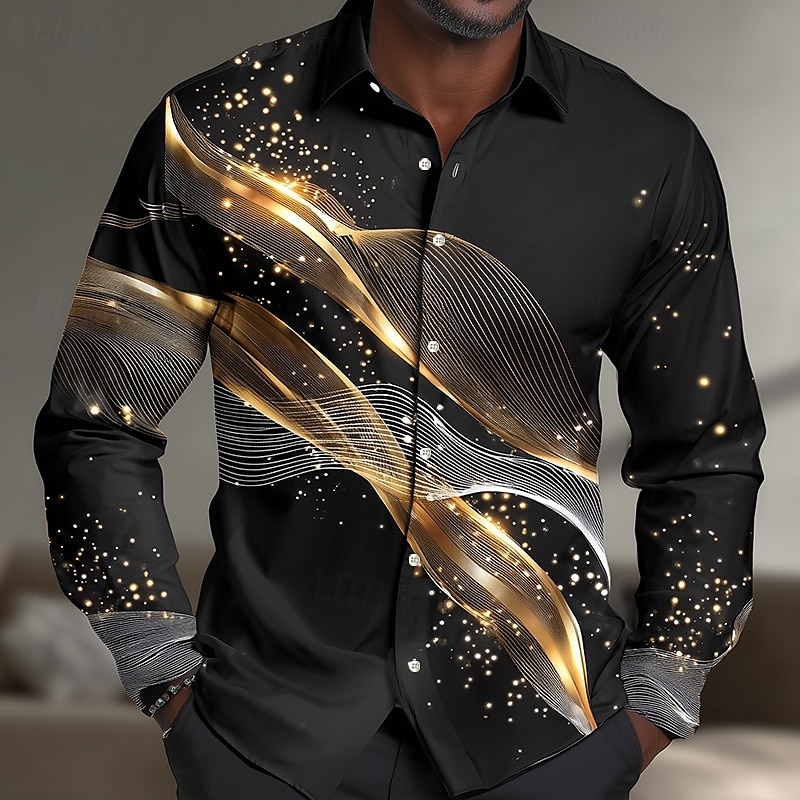 Homens Geométrica Gradiente Ondas Camisa Social camisa de botão Camisa social casual Manga Longa Moda Casual Férias Diário Streetwear Verão Primavera Aberto para a Lateral Impressão 3D camisas de de 2026 por $27.99 –P1