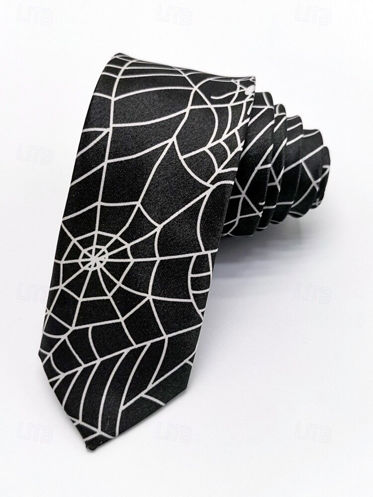 Cravatta da uomo con stampa ragnatela di Halloween – cravatta sottile in raso bianco e nero, elegante accessorio per feste, cosplay, eventi formali e abiti da ufficio per Halloween del 2025 a $9.99 –P4