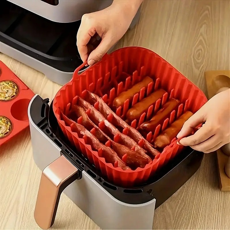 3pcs Reusable Silicone Air Fryer Liners Set Non-Stick Silicone Tray, Bacon Rack & 9-Cavity Mold for Eggs and Cupcakes Multi-Use Air Fryer Accessories 2025 - $20.99 –P10