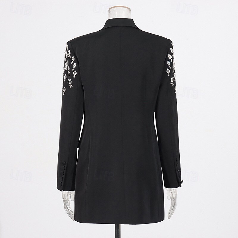 Dvouřadé sako na míru s křišťály, pouzdrové / sloupkové šaty ve smokingu, večerní šaty ve stylu couture, elegantní šaty pro formální večírek, krátké / mini šaty s dlouhým rukávem, saténové šaty s 2025 - $135.99 –P3