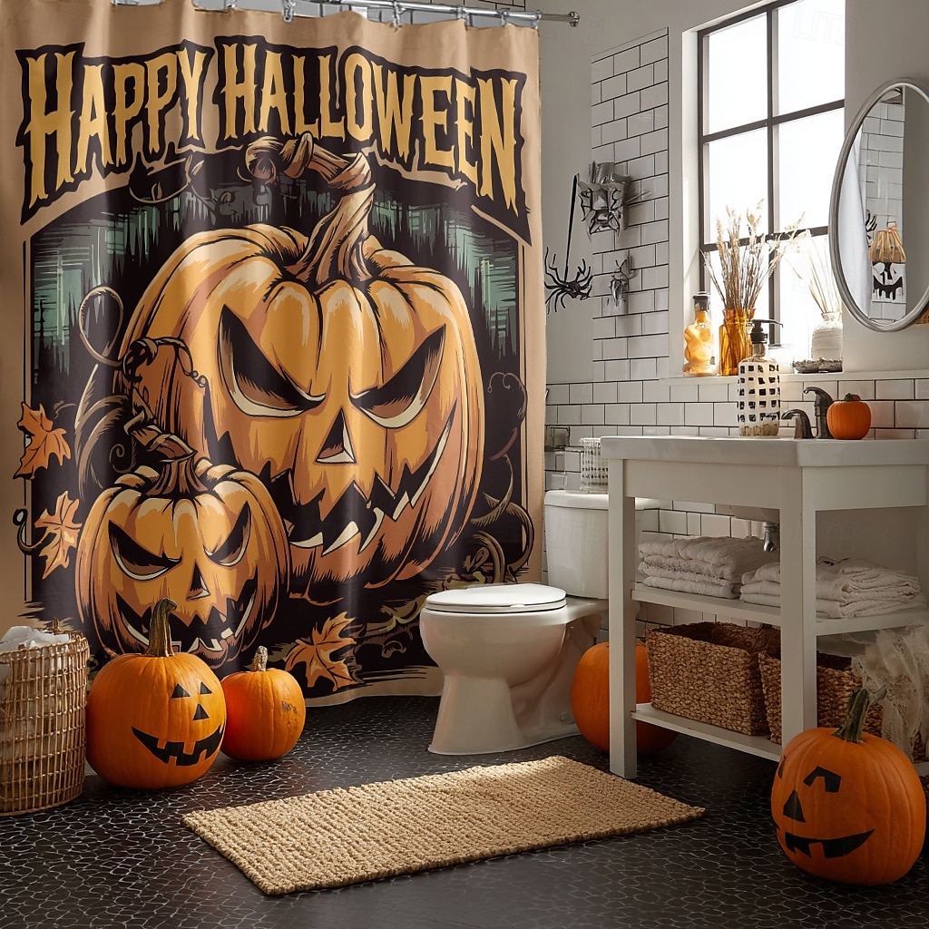 Rideau de douche d'Halloween avec crochets en polyester lavable et imperméable, décoration de salle de bain et baignoire de 2025 ? $21.99 –P24