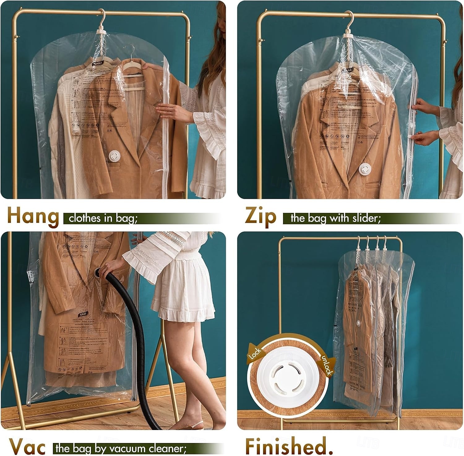 Κρεμαστές σακούλες στεγανοποίησης κενού αέρος taili, τσάντα εξοικονόμησης χώρου για ρούχα, κοστούμια και σακάκια, οργανωτές ντουλαπιών, ταξίδια, χειροκίνητες ή ηλεκτρικές (χωρίς αντλία αέρα) 2025 - $41.19 –P5