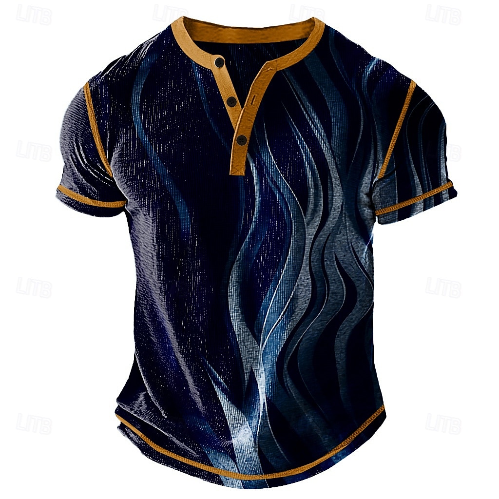 Men's Graphic Abstract Henley Shirt Waffle T Shirt Short Sleeve Daily Retro Vintage Classic Sports Outdoor Casual Holiday Spring & Summer All Seasons Dark Brown Black Dark Blue Green Burgundy Henley 2025 - $22.99 –P5